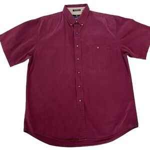 Bill Blass Premium Men's Shirt Size L Maroon Button Up Short‎ Sleeve 100% Cotton